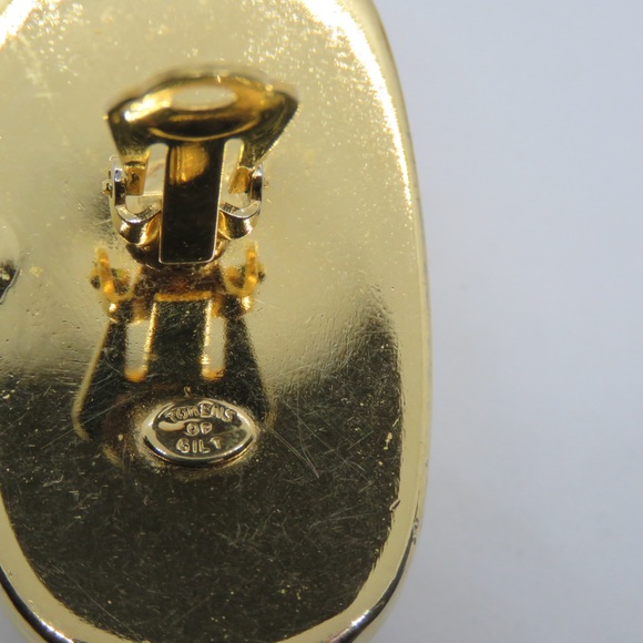 Vintage Designer Gold 2” Ribbed SHRIMP Clip On Earrings Tokens Of Gilt 80s/90s - Picture 6 of 6
